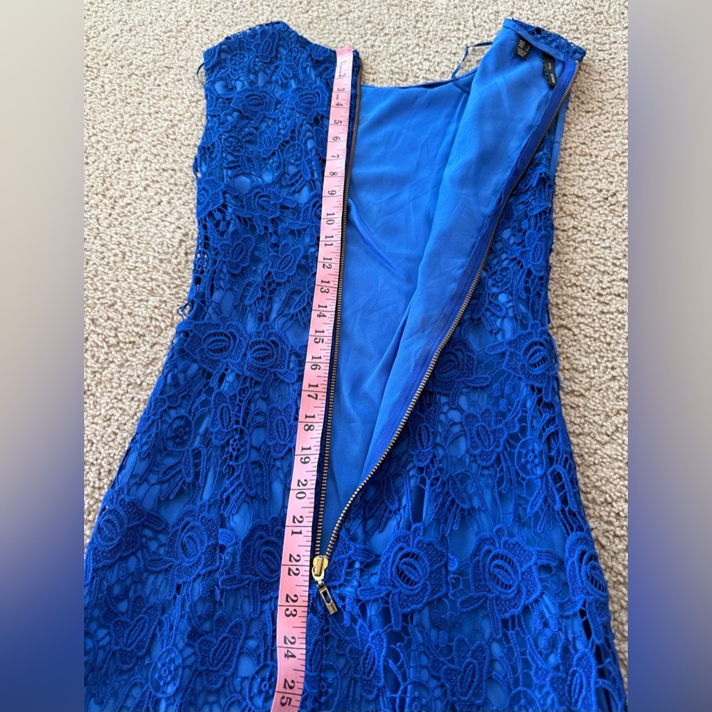 Mango Suit Royal Blue Floral Lace Sheath Dress Scalloped Hem Size 4 - Picture 11 of 11